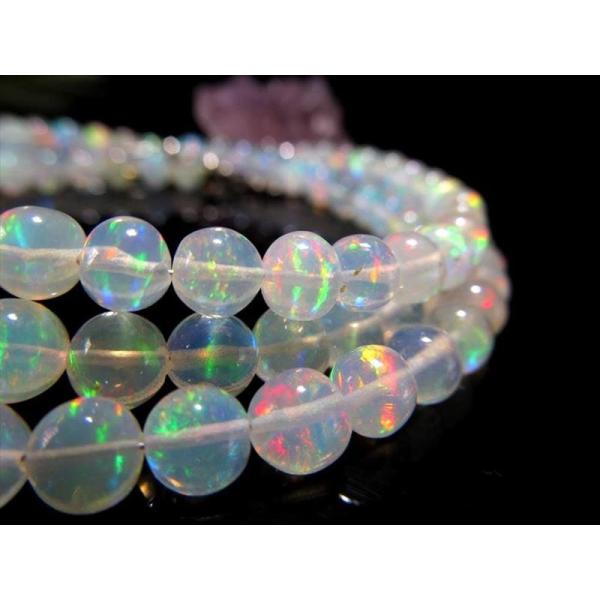 4A ホワイトプレシャスオパール セミラウンド ワイヤーブレスレット 約3.5mm-4.5mm ハイ...