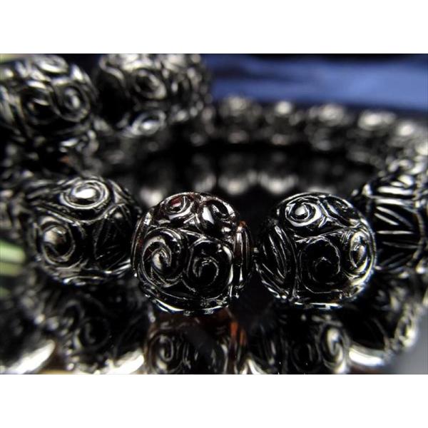 黒水晶 マニコロ彫刻ブレスレット 12mm-12.5mm×17珠前後 天然チベット マニ車モチーフ ...