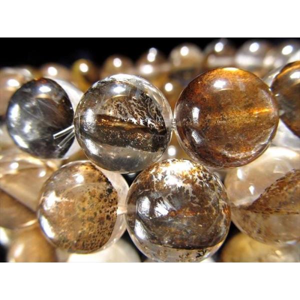 3A デンドリティック・クォーツブレスレット 約10mm-10.5mm×19珠前後 木の葉状鉱物デン...