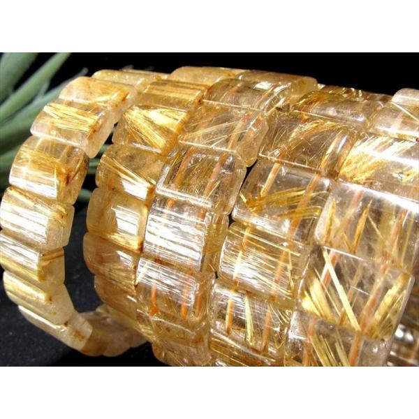 太針&amp;細針MIX 3A ゴールドルチルクォーツ バングル ブレスレット 幅約幅8mm-14mm 明る...