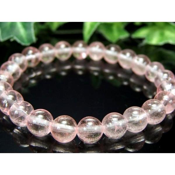 透明うる艶ピンク ピンクトパーズ ブレスレット 7.5mm-8mm×24珠 ライモナイト&amp;ブラックト...
