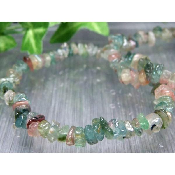レアカラー多め MIXトルマリン さざれ ブレスレット 石サイズ 幅約4mm-12mm 心に活力と勇...