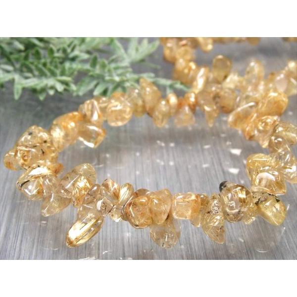 タイチン針多め ゴールドルチル さざれブレスレット 石サイズ約6mm-15mm タイチン針有り ゴー...