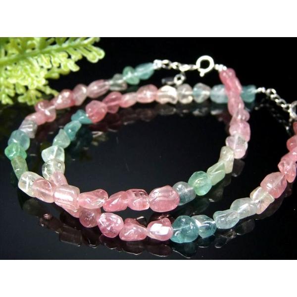 MIXトルマリン 電気石 デザインブレスレット 幅約4mm-6mm SILVER925 アジャスター...