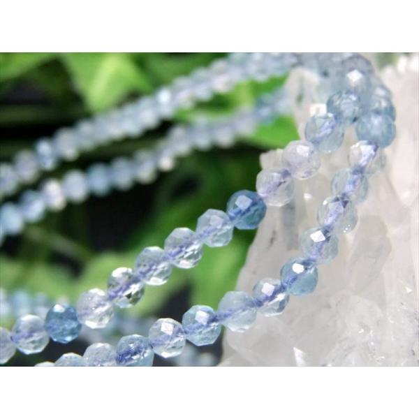 ブレスレット アクアマリン ボールカット 約3mm-3.5mm キラキラ多面カット 幸せな喜びを象徴...