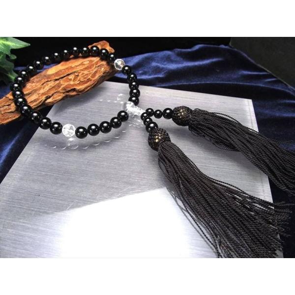 ブラックオニキス 黒瑪瑙 片手 略式 念珠 主玉約8mm 親玉約10mm 二天玉約8mm 落ち着きと...