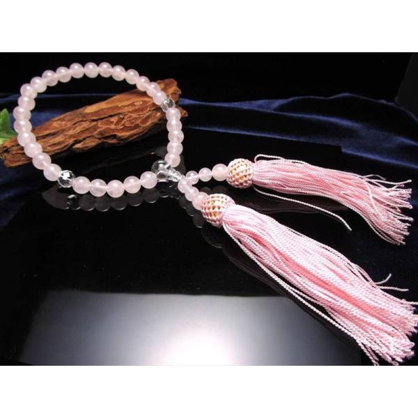 ローズクォーツ 紅石英 片手 略式 念珠 主玉約8mm 親玉約10mm 二天玉約8mm 落ち着きと品...