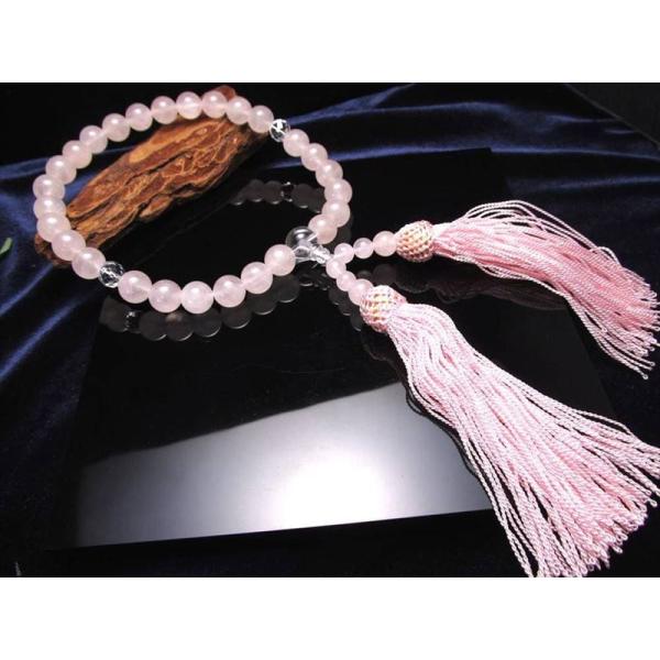 ローズクォーツ 紅石英 片手 略式 念珠 主玉約10mm 親玉約11mm 二天玉約8mm 落ち着きと...