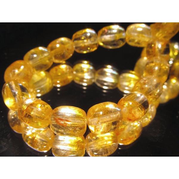 希少 イエローライモナイト・虹入り ゴールデンカラートパーズ タンブル ブレスレット 約6mm-7m...