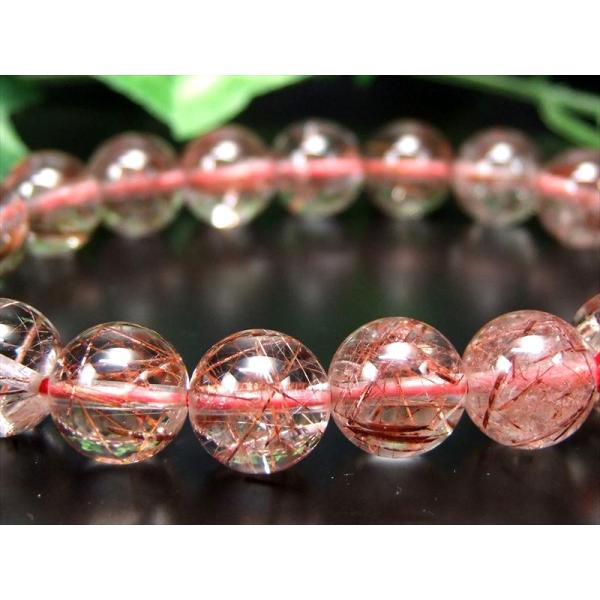 濃色レッドブラウンカラー 3A+ レッドルチルクォーツ ブレスレット 10mm-10.5mm×19珠...