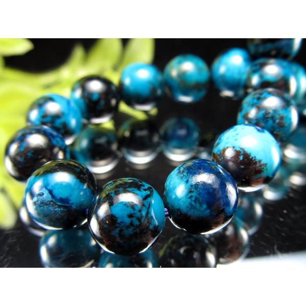 AAA+ 鮮やかなブルーグリーンカラー アイアンクリソコラ 珪孔雀石 ブレスレット 8.5mm~9m...