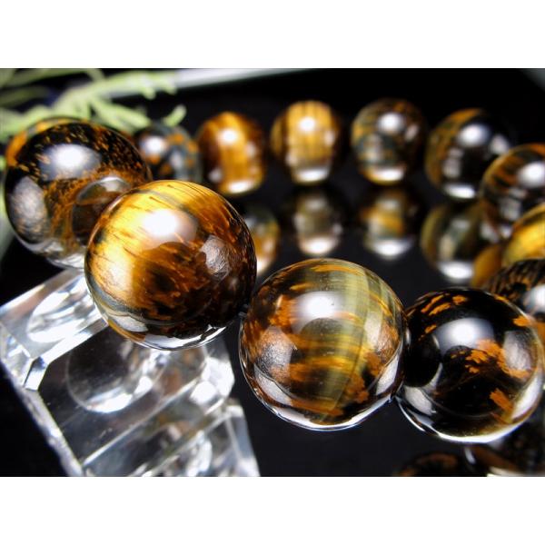 店頭展示中 美麗5A 大珠 ツートンカラー タイガーアイ 虎目石 ブレスレット 16.5mm-17m...