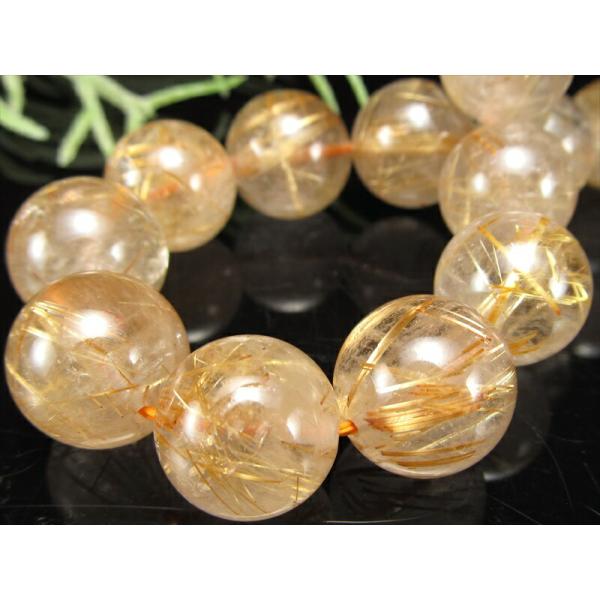 迫力の大珠 3A ゴールドルチルクォーツ ブレスレット 13mm-13.5mm×16珠 タイチン針有...