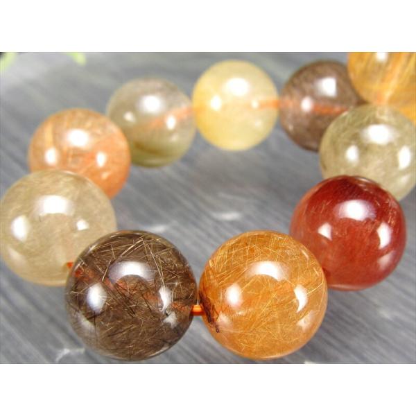 迫力の大珠 AA+ MIXルチルクォーツ ブレスレット 約11.5mm-12mm×17珠 秋を閉じ込...