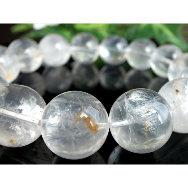 水晶の中に浮かぶ琥珀色の鉱物景色 マーカサイトインクォーツ 白鉄鉱入り水晶 ブレスレット 14mm-...