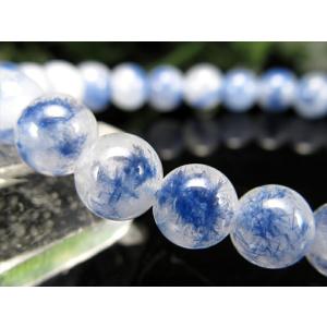 水晶に咲く群青の花 4A デュモルチェライト イン クォーツ ブレスレット 6.5mm-7mm×27珠 ロイヤルブルーガーデン クォーツ 超透明 一点もの ブラジル