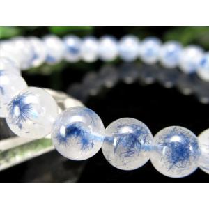 水晶に咲く群青の花 4A デュモルチェライト イン クォーツ ブレスレット 7mm-7.5mm×26珠 ロイヤルブルーガーデン クォーツ 超透明 一点もの ブラジル