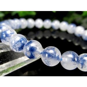 水晶に咲く群青の花 4A デュモルチェライト イン クォーツ ブレスレット 7mm-7.5mm×25珠 ロイヤルブルーガーデン クォーツ 超透明 一点もの ブラジル