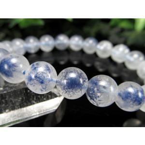 水晶に咲く群青の花 4A デュモルチェライト イン クォーツ ブレスレット 8.5mm-9mm×22珠 ロイヤルブルーガーデン クォーツ 超透明 一点もの ブラジル