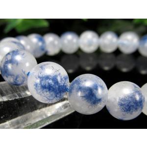 水晶に咲く群青の花 4A デュモルチェライト イン クォーツ ブレスレット 9mm-9.5mm×21珠 ロイヤルブルーガーデン クォーツ 超透明 一点もの ブラジル