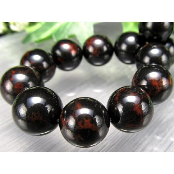 艶やかな黒に紅が浮かぶ神秘の模様 花十勝石 紅十勝石 ブレスレット 約12mm-12.5mm×18珠...
