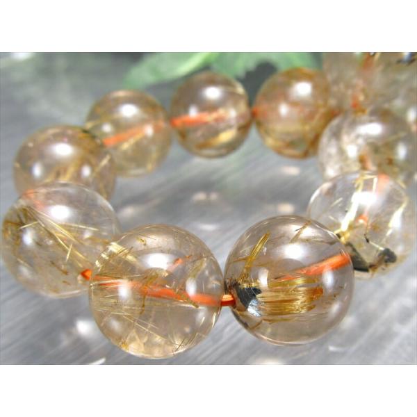 虹入り 3A 母岩ヘマタイト入り ゴールドルチルクォーツ ブレスレット 12mm-13mm×17珠 ...