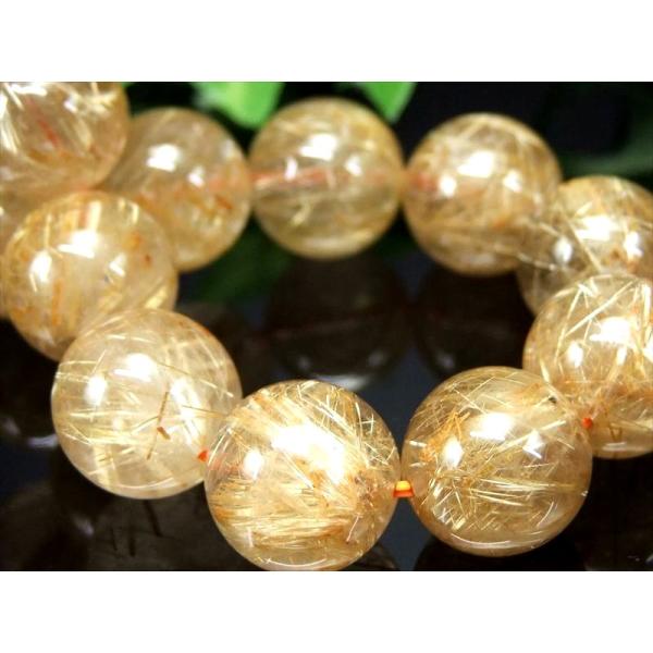 大珠 繊細束針 4A 煌めき ゴールドルチルクォーツ ブレスレット 14mm-14.5mm×15珠 ...