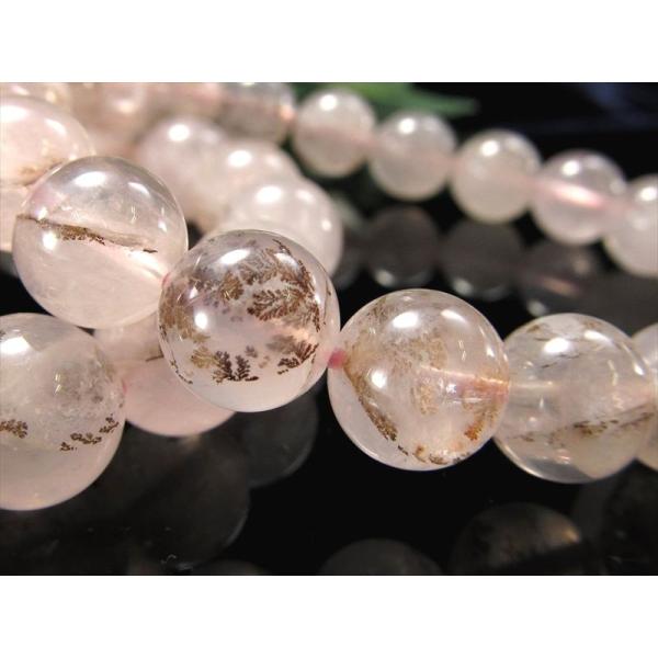 桜の枝模様入り 大珠 デンドリティックインローズクォーツ ブレスレット 12mm-12.5mm×17...
