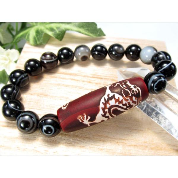 赤天珠 五本爪 龍神天珠 りゅうじんてんじゅ 天眼メノウ アイアゲート デザインブレスレット 天珠サ...