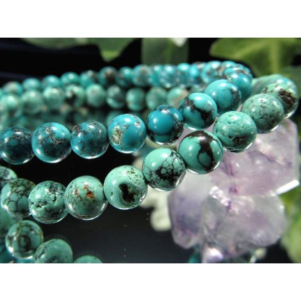 ブルーグリーンカラー フーベイターコイズ ブレスレット 5mm-5.5mm×34珠前後 自然な色合い...