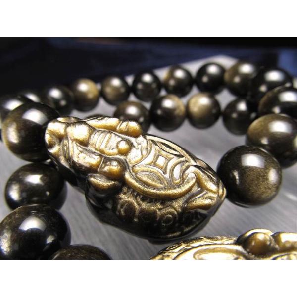 ゴールデンシャインオブシディアン 龍亀 ブレスレット 珠サイズ14mm×13珠前後 ロングイサイズ約...