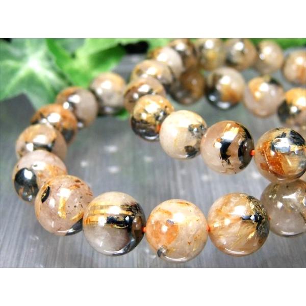 A+ 母岩ヘマタイト入り ゴールドタイチンルチルクォーツ ブレスレット 11mm-11.5mm×18...