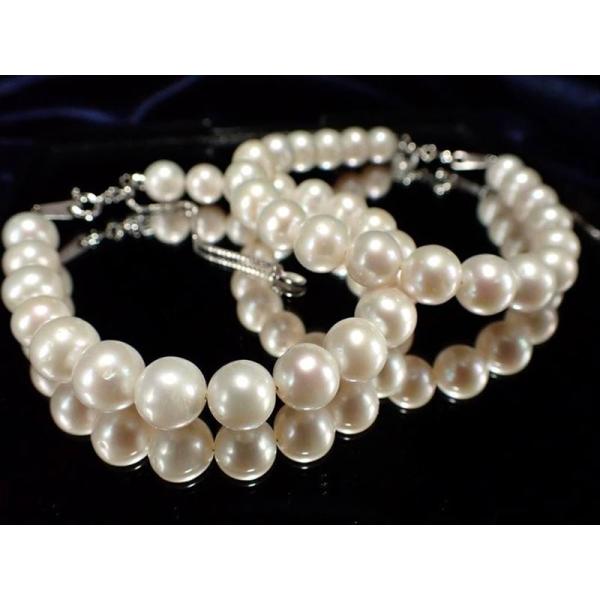 ホワイト 淡水パール ブレスレット アジャスター金具付き 約7mm-8mm しっとり艶やか なめらか...