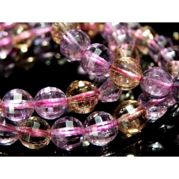 アメジスト&amp;シトリン ミラーボールカット ブレスレット 6mm-6.5mm×27珠前後 透明感抜群 ...