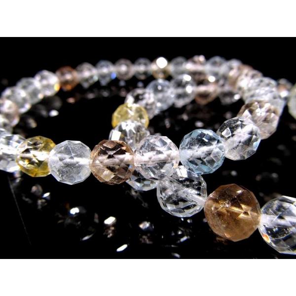 3A MIXカラートパーズ カット ブレスレット 約8mm×23珠前後 淡く儚い涼し気カラー 輝くキ...