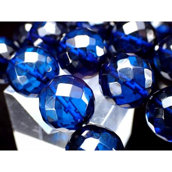 5A サファイア ブルーアンバー カット ブレスレット 約4.5mm-5mm×38珠前後 きらきらカ...