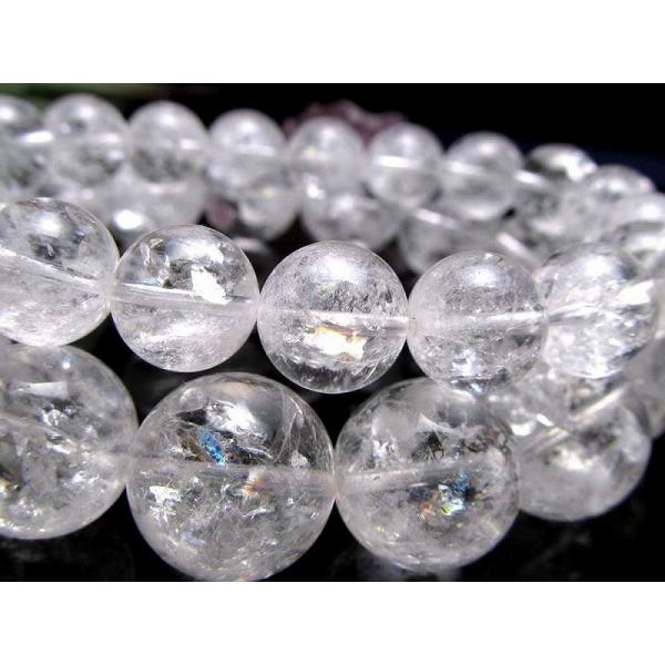 大珠 キラキラ虹入り ブリザードタイプ 天然水晶 ブレスレット 15mm-15.5mm×15珠前後 ...