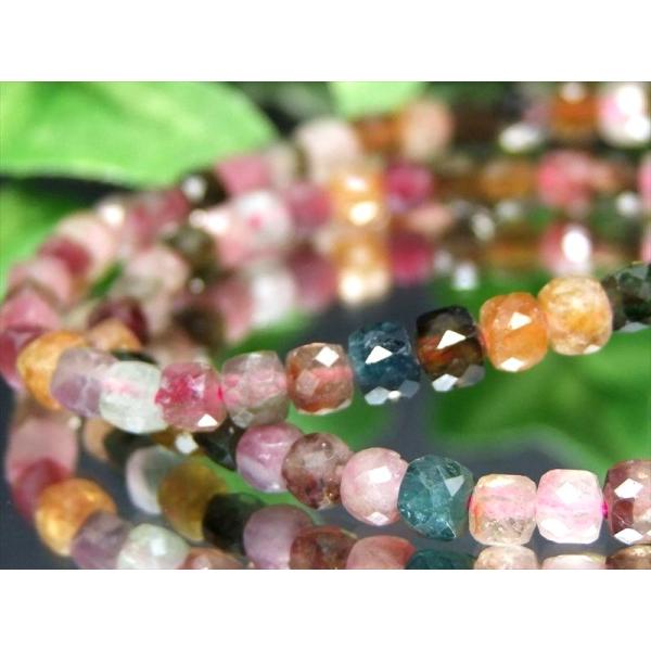 MIXトルマリン キューブカット ブレスレット 幅約4mm-4.5mm コスパ抜群 落ち着きある濃色...