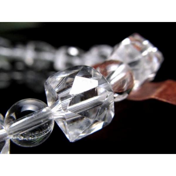 3A 天然水晶 デザインブレスレット キューブ幅約9.5mm-10mm 丸珠約6mm-7mm クリス...