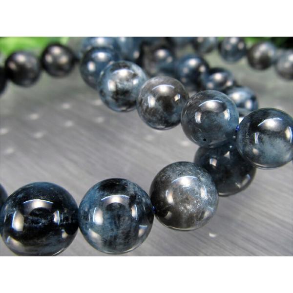 濃色ブルー&amp;ブラック ブラックシラー アクアマリン ブレスレット 7mm-7.5mm×26珠前後 ブ...
