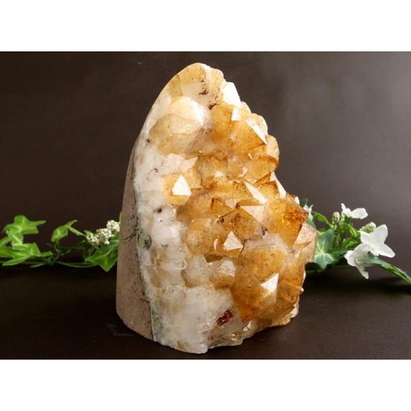 フラワー結晶 特濃ブランデーカラー シトリン クラスター 原石 スタンド型 高さ 119mm 重さ ...
