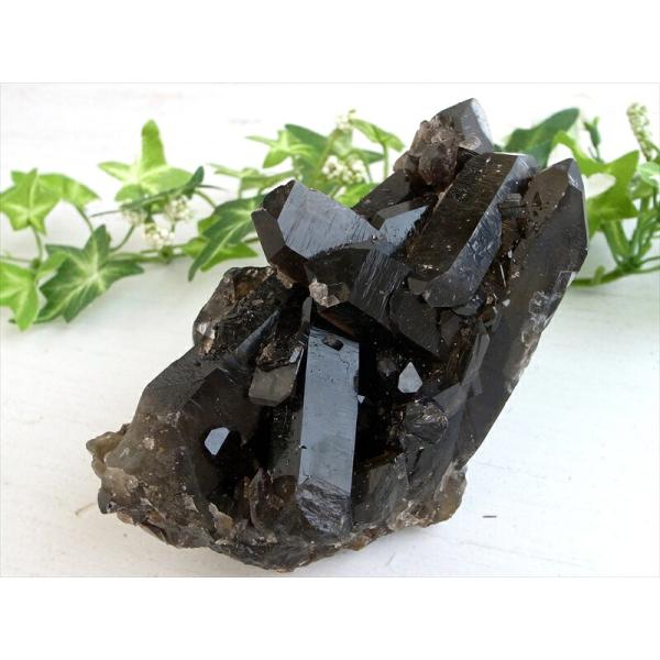 天然の黒光り 天然 黒水晶 モリオン クラスター 原石 重さ356g 最大幅約111mm 大自然の力...