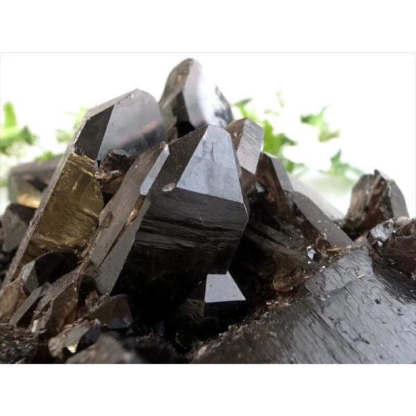 天然の黒光り 天然 黒水晶 モリオン クラスター 原石 重さ1009g 最大幅約165mm 大自然の...
