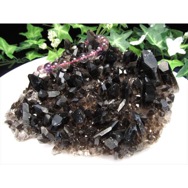 待望の再入荷 アメリカ・アーカンソー州産 黒水晶 モリオン クラスター 幅133mm 重さ384g ...