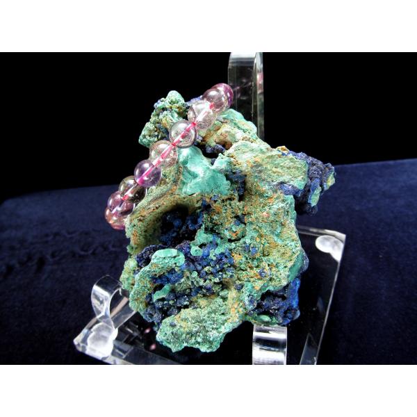 深く濃いブルーのアズライト アズライトマラカイト (アズロマラカイト)原石 専用アクリル台座付き 最...