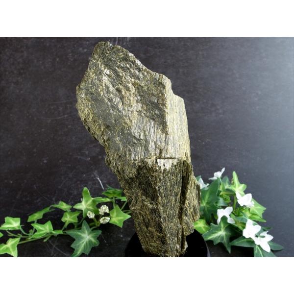 深緑が息づく 森のエネルギー結晶 グリーン ゾイサイト 原石 木製専用台座付 高さ209mm 重さ1...