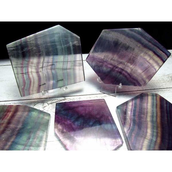 超透明 層状マルチカラーフローライト 蛍石 プレート原石 スラブ 幅約55mm-80mm前後 天才の...