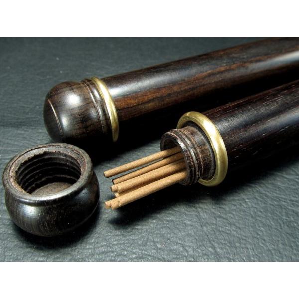 紫檀木のお香立て お香ボックス 全長約23.5センチ 丸筒禅シリーズDタイプ 香筒 お香の持ち運びに...