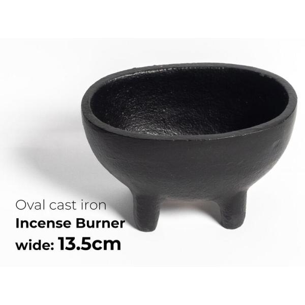 鋳鉄製 オーバル型 浄化用香炉 幅13.5cm ホワイトセージ・パロサントパウダー・チップ香・粉末香...
