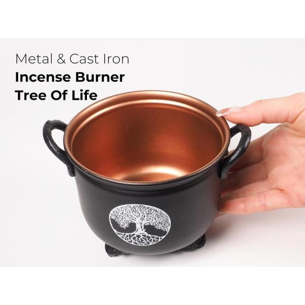 メタル インセンスバーナー 深さ7.5cm 直径11cm ツリーオブライフ デザイン ホワイトセージ...